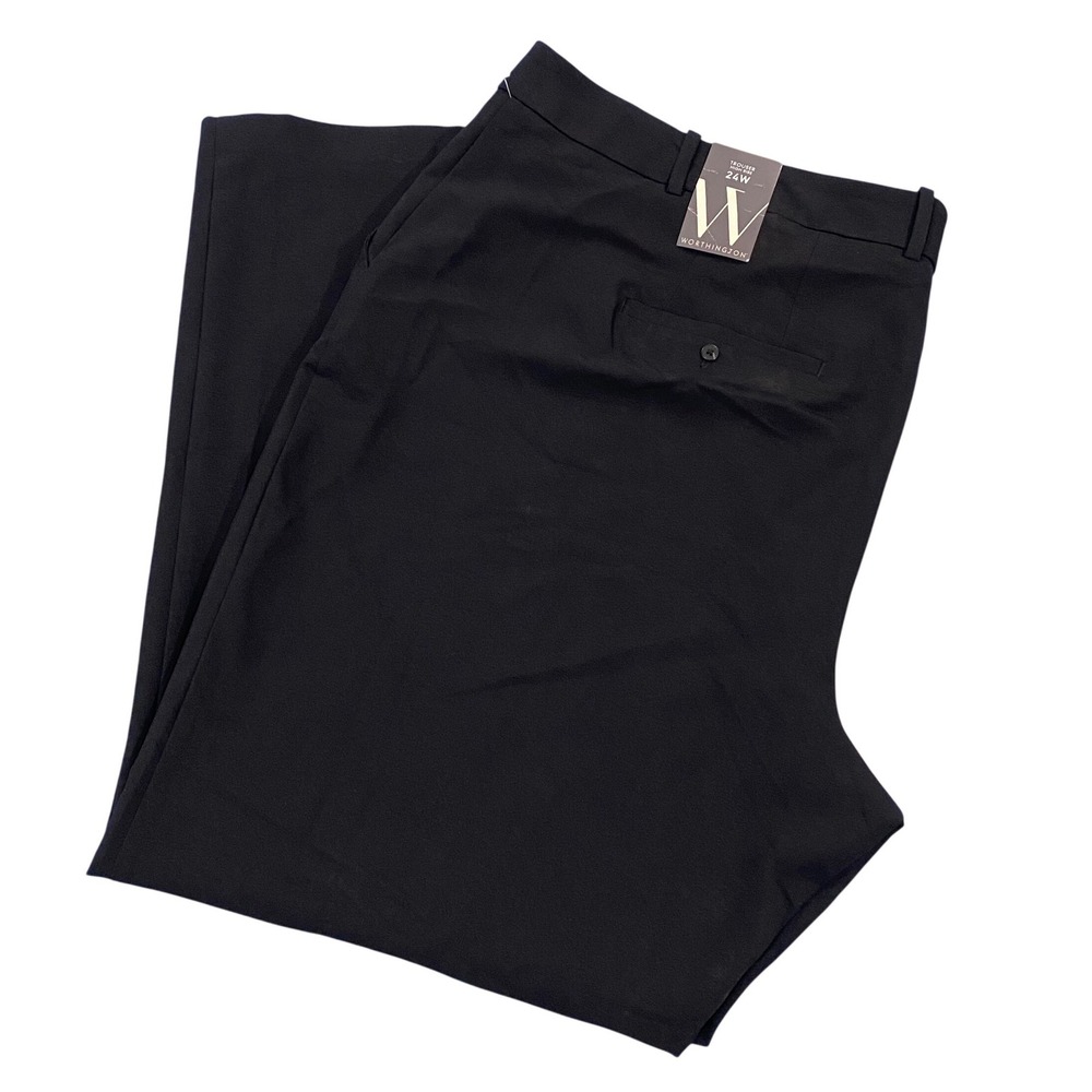 Worthington Womens 24W Black Wide Leg Mid Rise Trouser Pants Wrinkle Free New